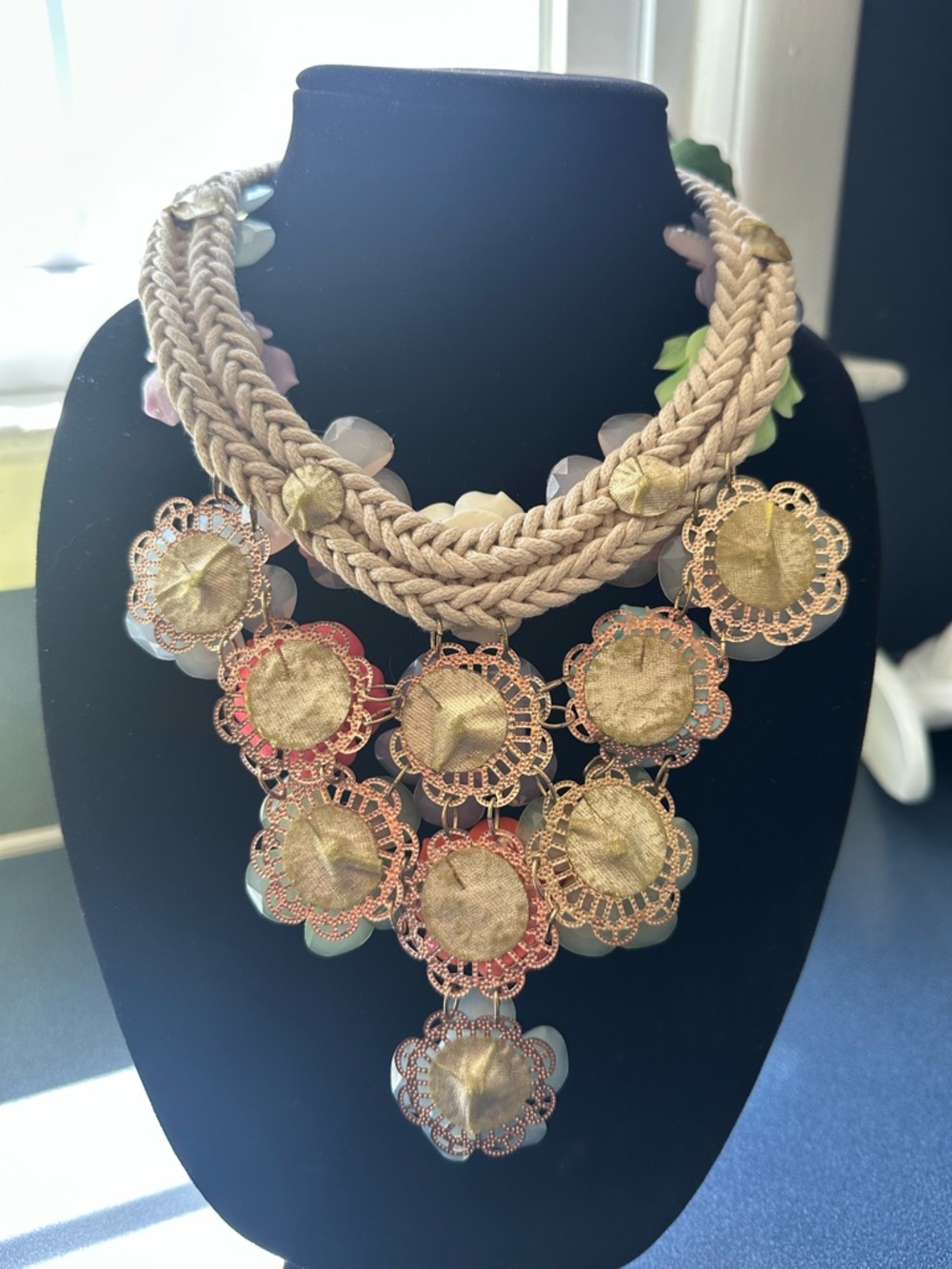 Multi Color Spring Floral Braided Rope Gold Lobster Claw Clasp Statement Necklac - Picture 11 of 17
